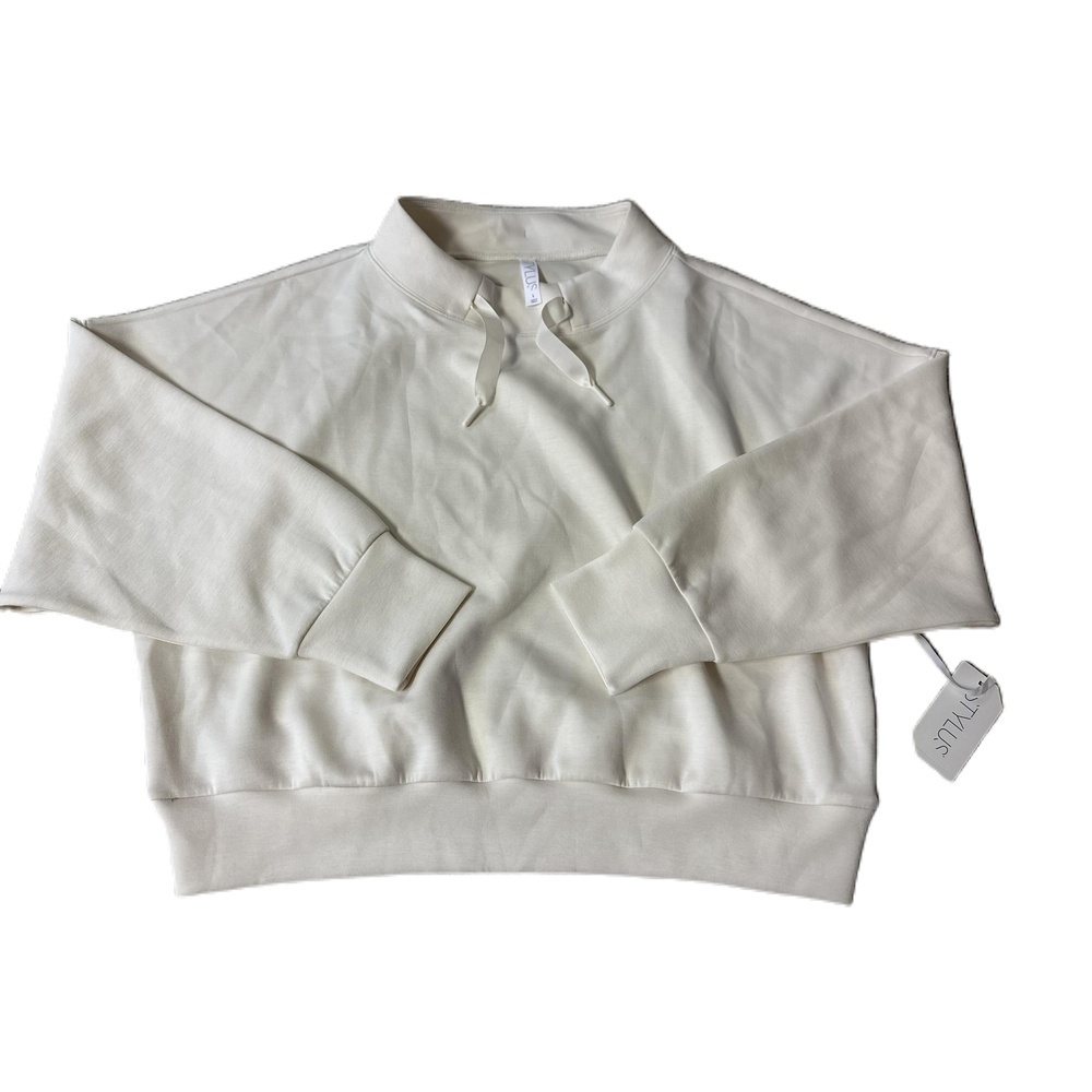 NWT Stylus Cream Cropped Drawstring Collar Unisex Mock Neck Sweater